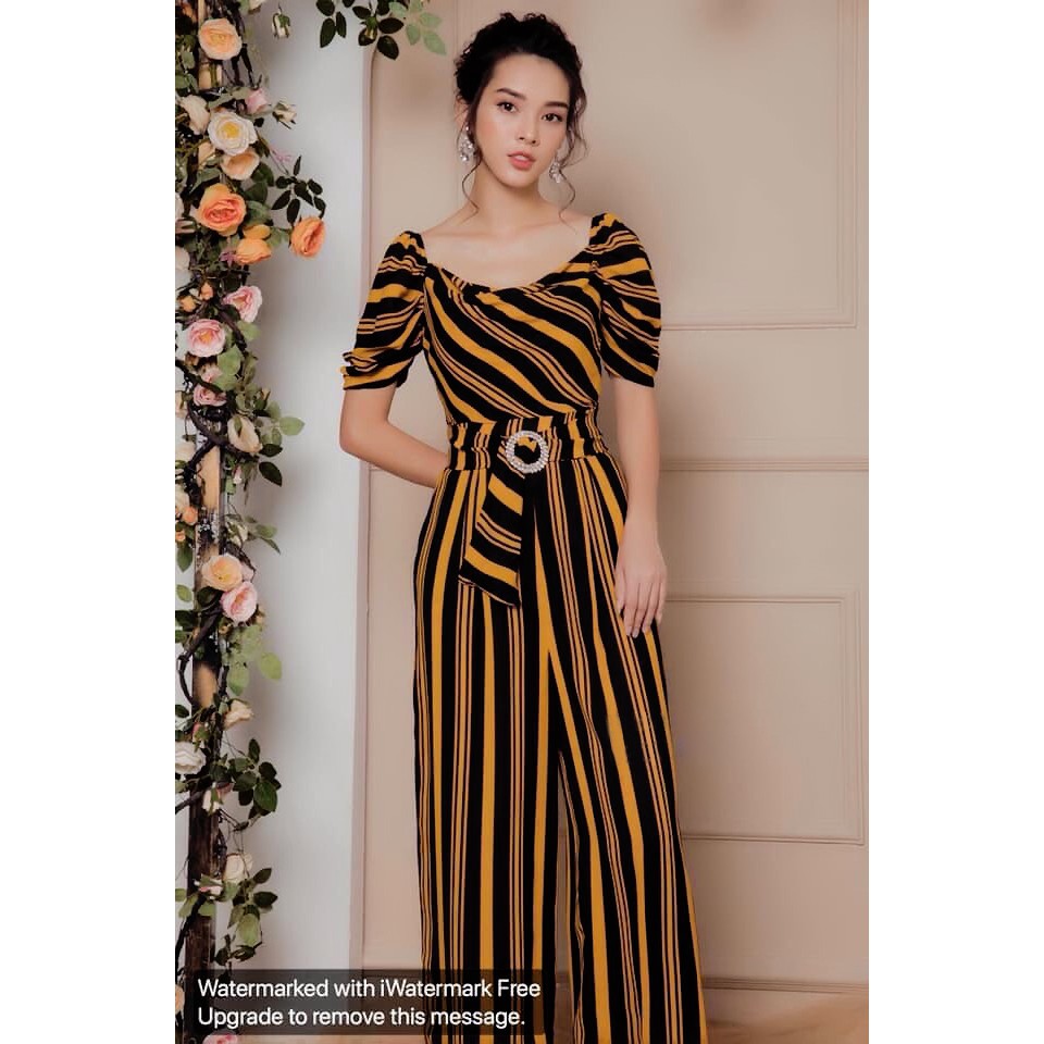 Jum Dài 🌸FREESHIP🌸 Jumpsuit dài ống suông cổ đổ kẽ sọc xinh xắn sành điệu cá tính TJ1055