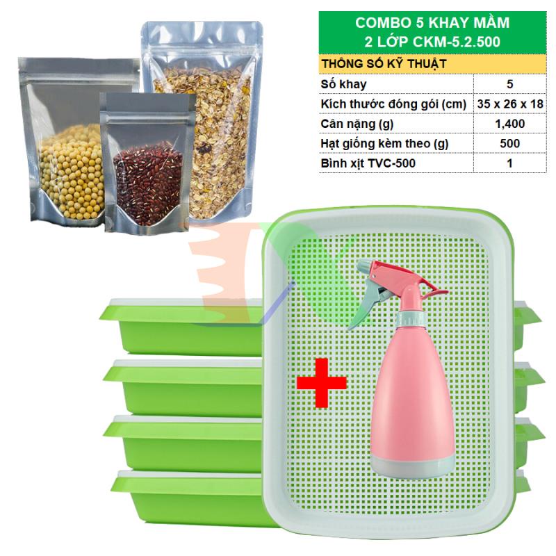 Combo Khay trồng Rau mầm Thủy canh 2 Lớp CKM, Kèm Hạt giống, Bình xịt