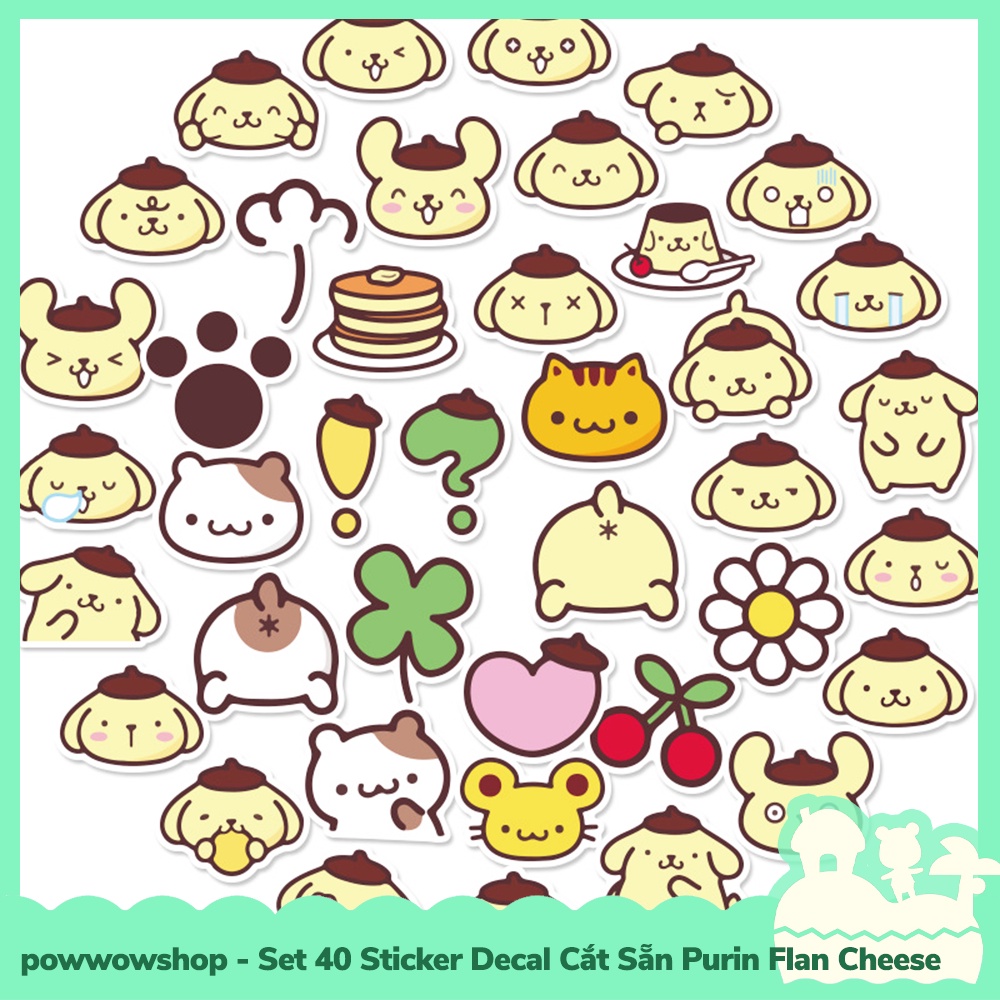 [Sẵn VN - Hỏa Tốc] Set 40/60 Sticker Mini Decal Dán Trang Trí Vật Dụng Mẫu Sanrio Purin Flan Cheese Cat