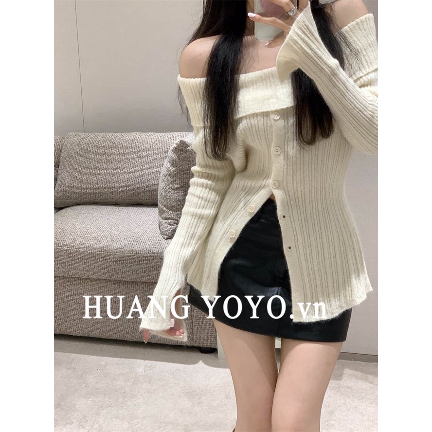 HUANG YOYO Áo Len Nữ Dài Tay Lệch Vai Thời Trang Hàn Quốc | BigBuy360 - bigbuy360.vn