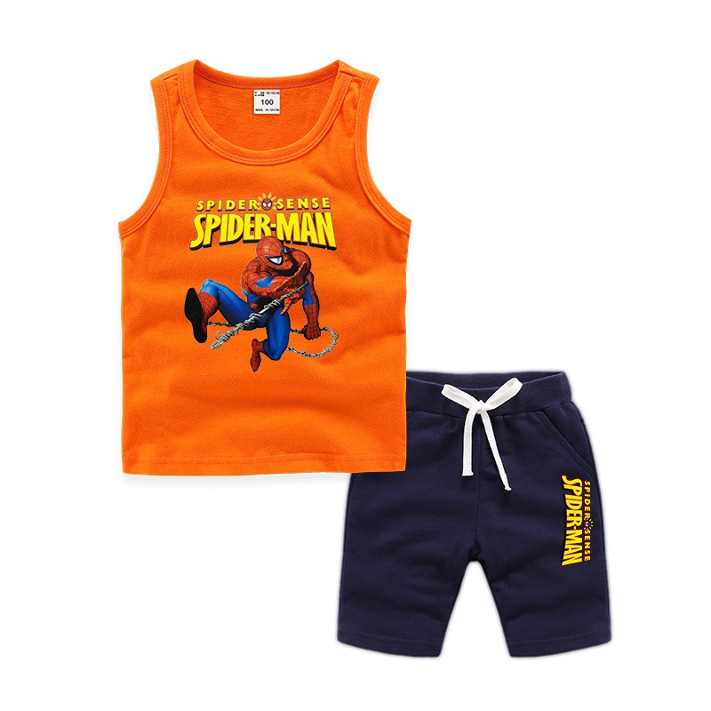 Bộ áo thun 3 lỗ phối quần short in hình người nhện hợp mùa hè cho bé trai