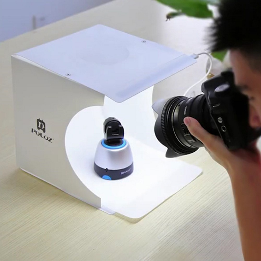 Hộp Chụp Hình Sản Phẩm PULUZ 20x20cm 2 dãy đèn Led siêu sáng + Tặng kèm 6 phông nền