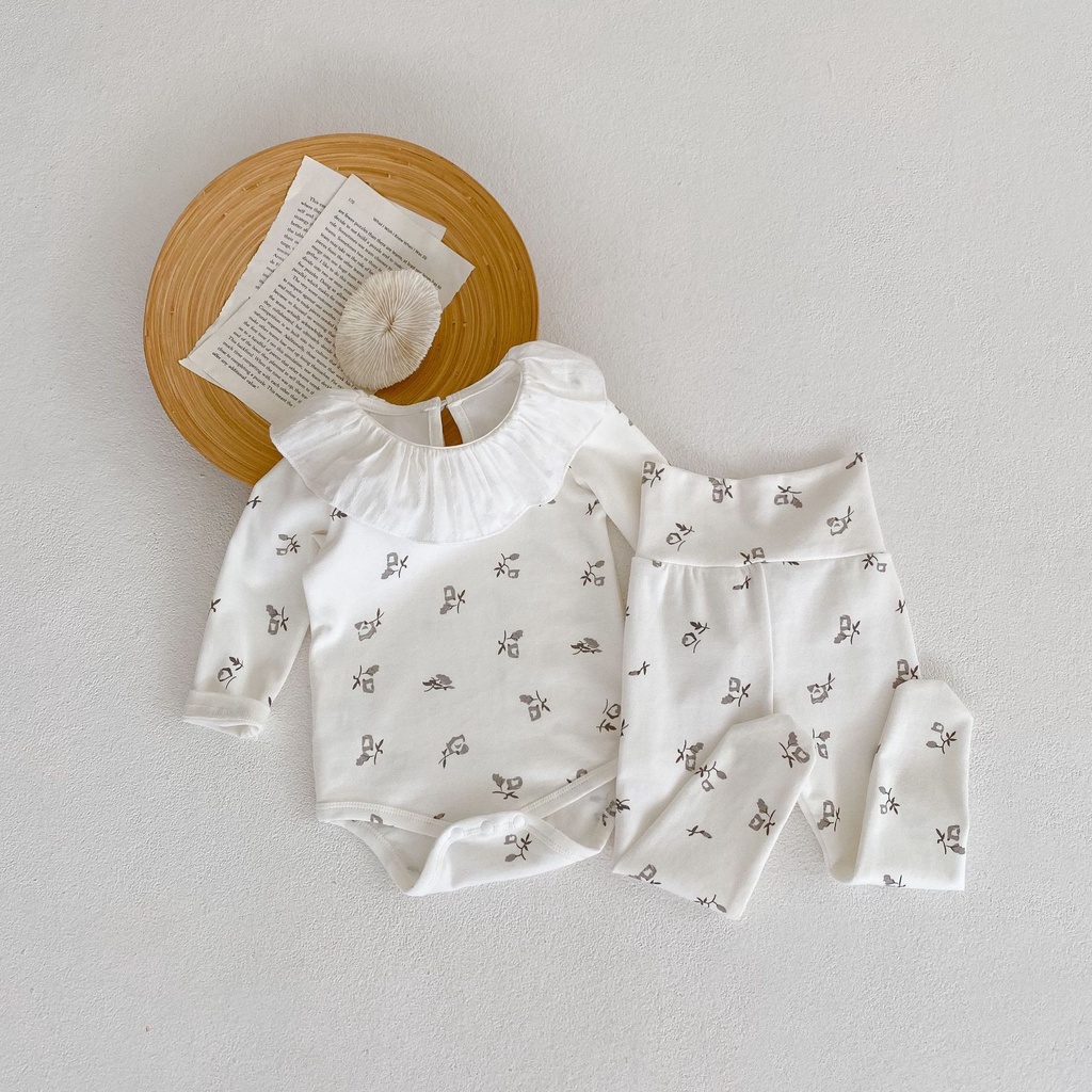 Bbaby Quần Legging Lưng Cao Phối Áo Tay Dài In Hoa Dễ Thương Và Thoải Mái Cho Bé Gái