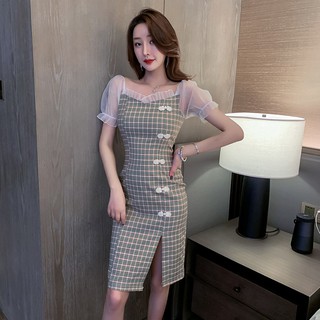 [CÓ ẢNH THẬT] VÁY SƯỜN XÁM CỔ VUÔNG TAY BÈO HIỆN ĐẠI