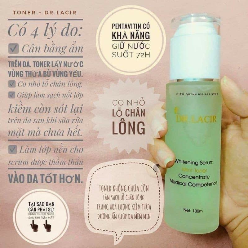 Toner dưỡng ẩm Dr. Lacir Mint Crystal giúp se khít lỗ chân lông làm trắng da thơm mát bạc hà 100ml LM16