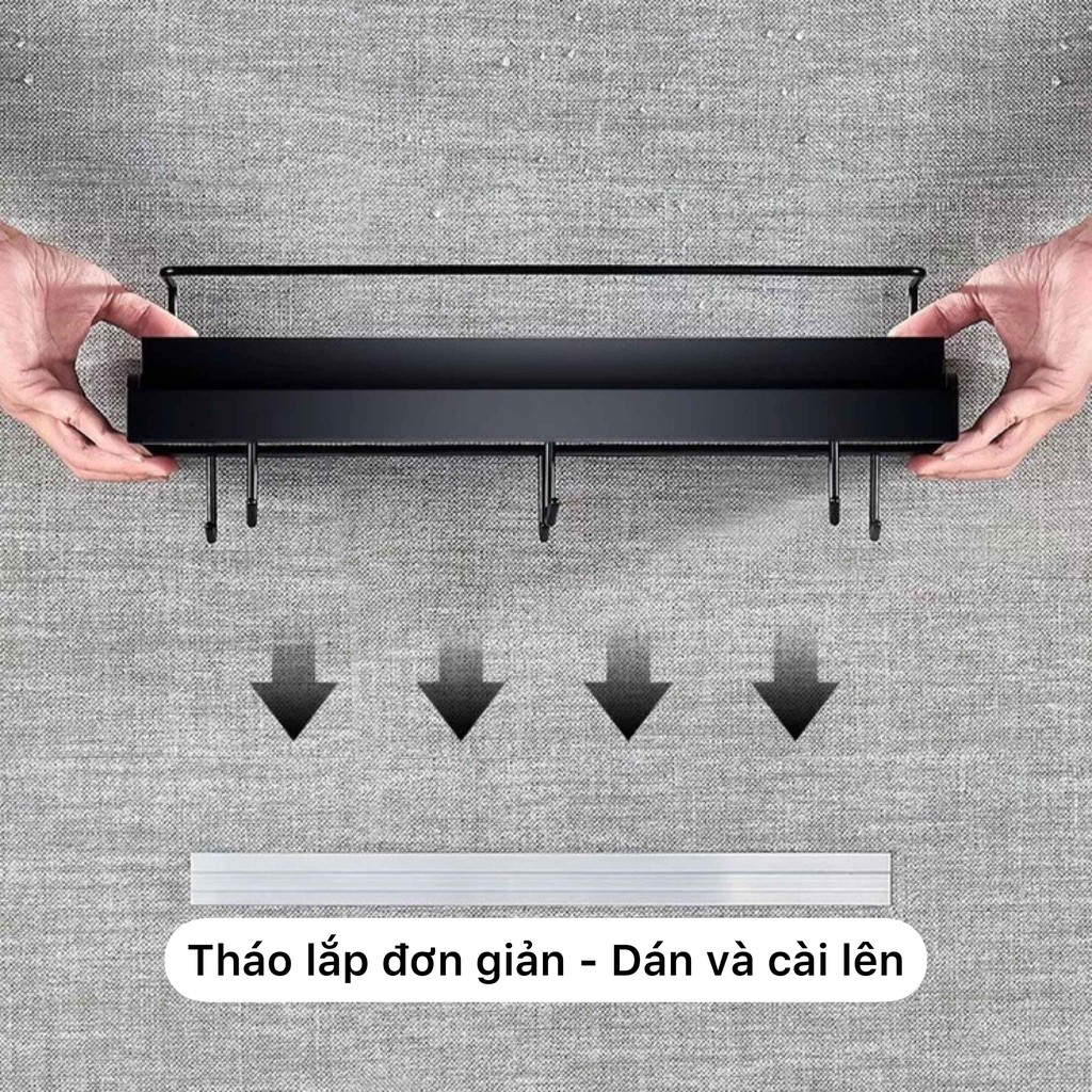 Bộ kệ nhà bếp dán tường inox sơn tĩnh điện / Giá bát/ Kệ chén đĩa / Kệ gia vị 2 tầng kèm giá treo khăn / Móc treo muỗng