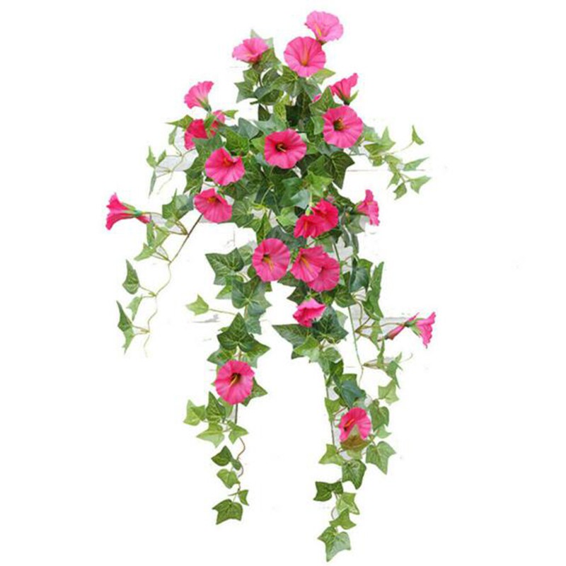 [baishangworshipwell]Hanging Basket Artificial Fake Silk Morning Glory Flower Vine Home Decor Hot