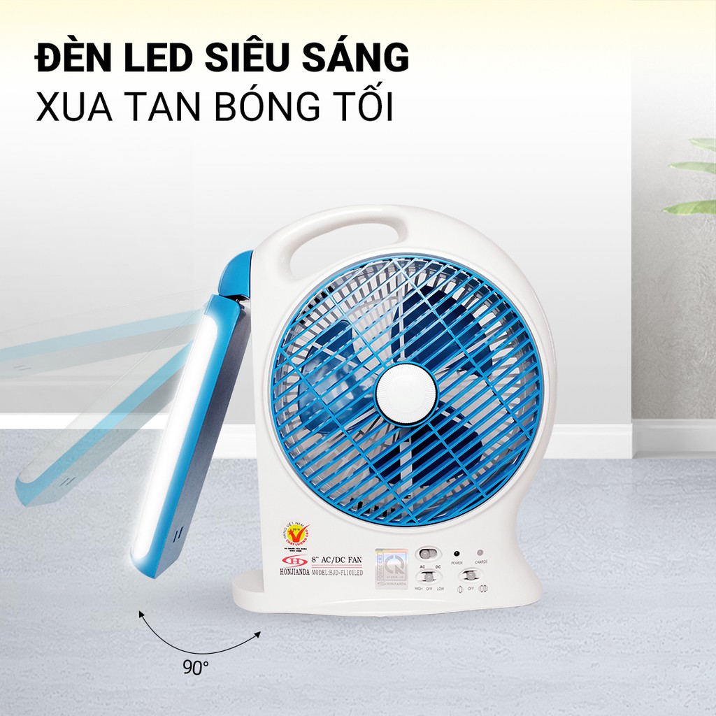 Quạt sạc tích điện AC&DC Honjianda FL101 1 bình - có đèn LED