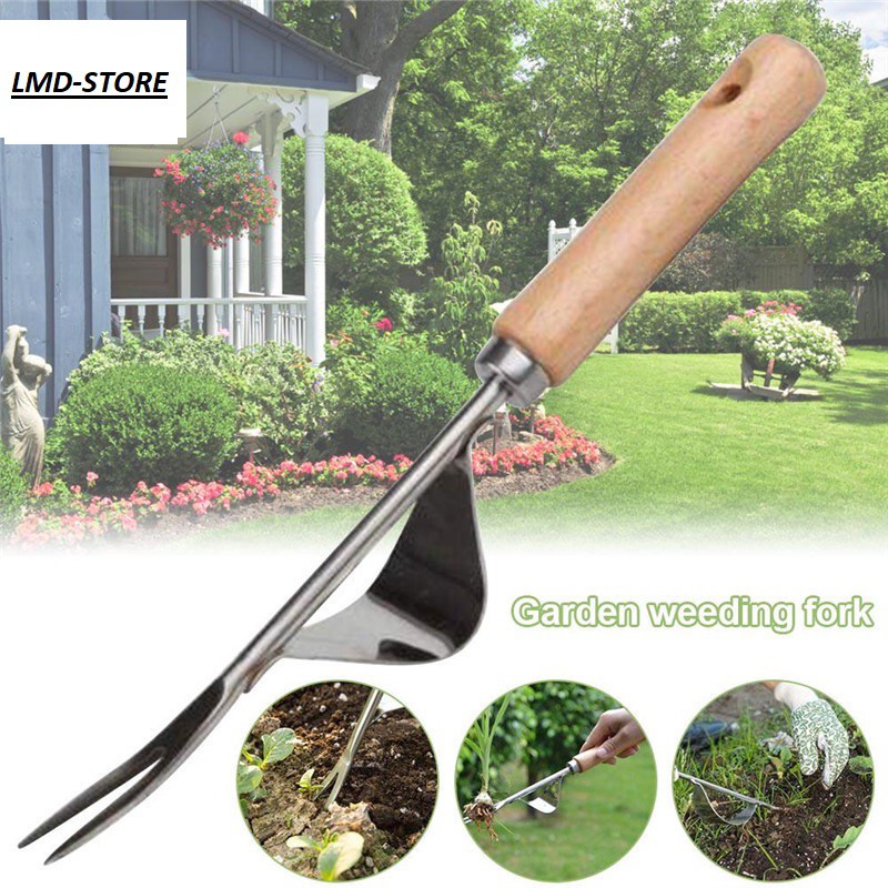 Weeder Fork Gỗ Thép Không Gỉ Xử Lý Công Cụ Làm Vườn Công Cụ Làm Vườn Cấy Ghép Công Cụ Đào Hướng Dẫn Sử Dụng Rễ Tay Đào Đ