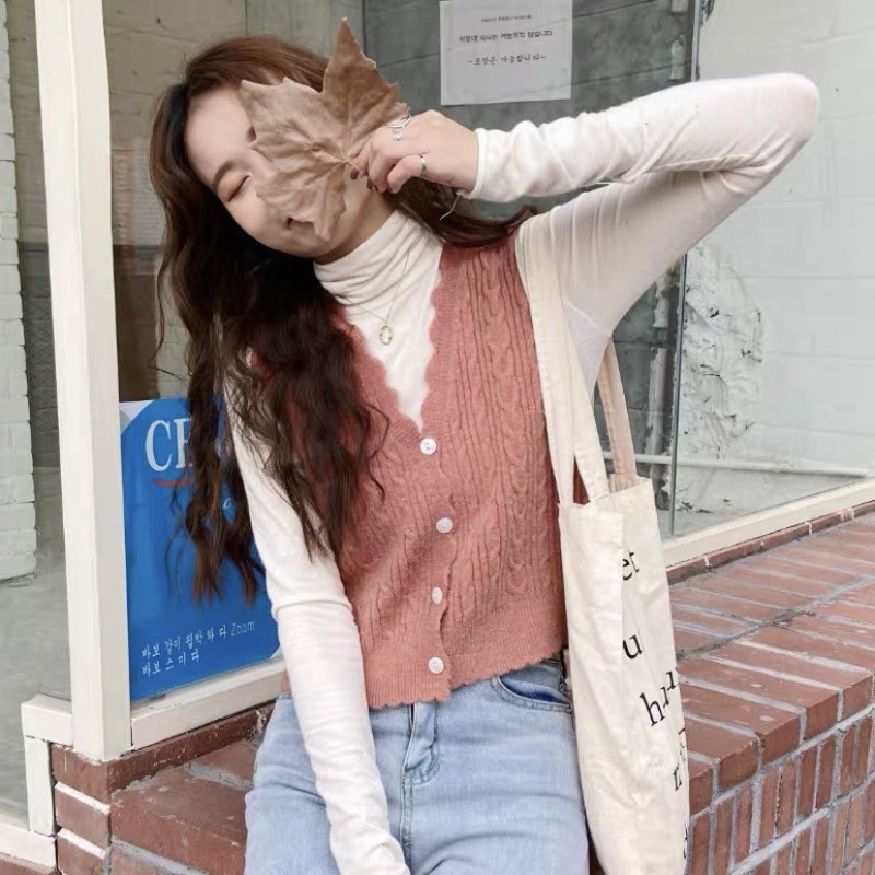 Áo gile len lượn sóng vặn thừng Ulzzang style  Hàng Quảng Châu