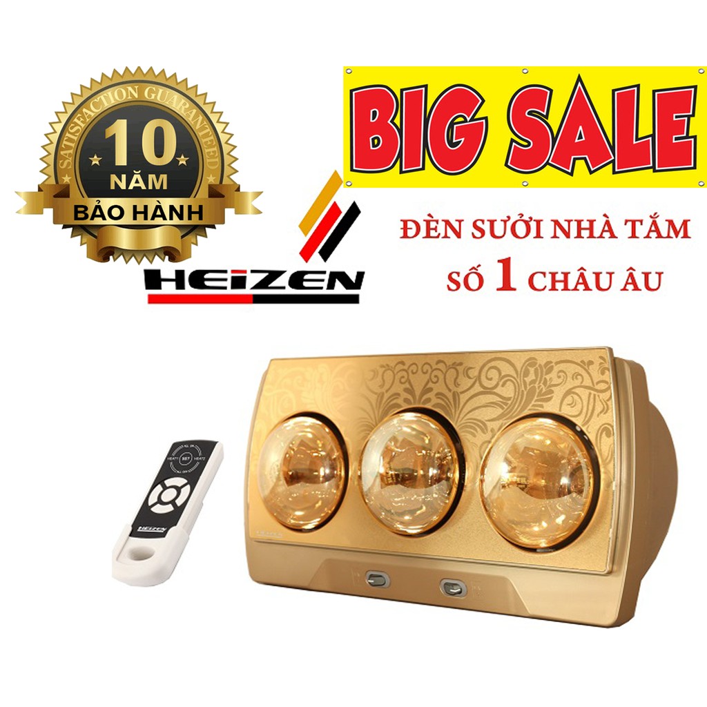 Đèn sưởi Heizen 3 bóng vàng HE3BR - Có điều khiển từ xa - Bảo hành chính hãng