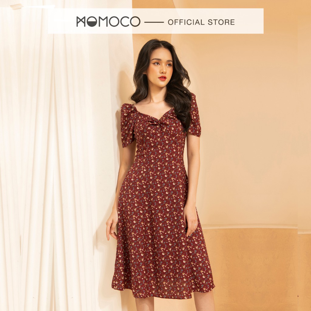 Đầm Thiết Kế Nữ MOMOCO Chất Cát Vặn Nút Ngực Dáng Ôm Xòe Cộc Tay M2805