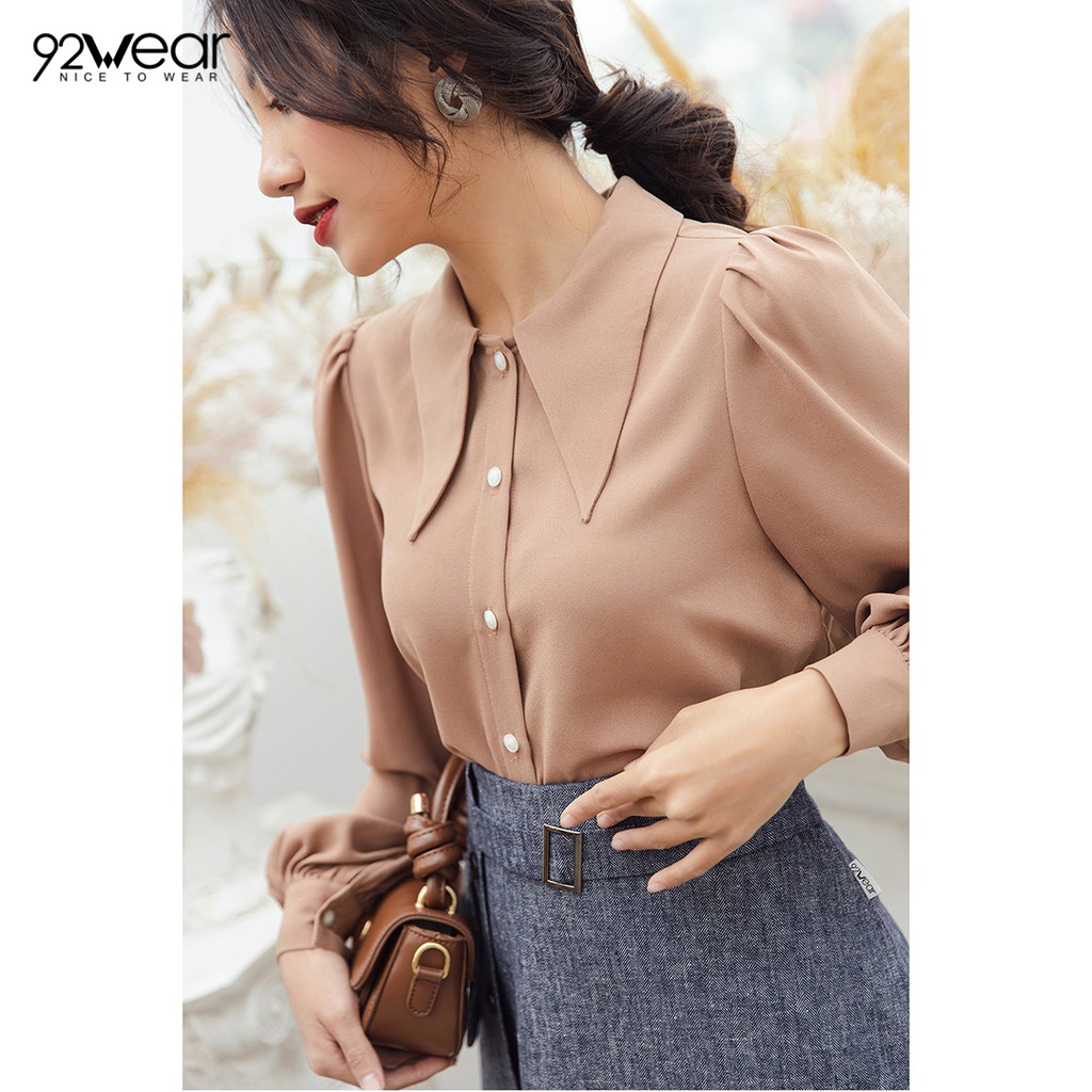 Áo sơ mi nữ dài tay cổ đức bản to 92WEAR ASW0831