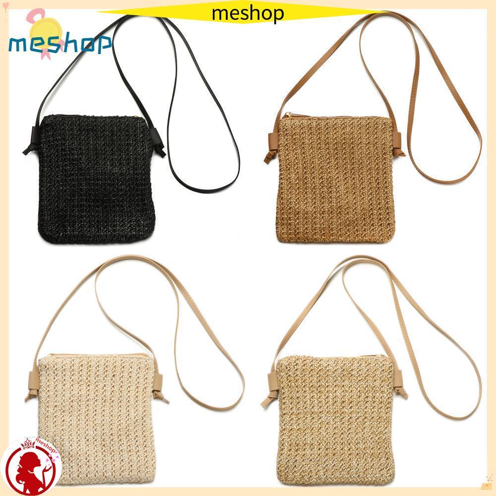 ❦ME❦ Túi Rơm Đeo Chéo Mini Màu Trơn Đựng Điện Thoại Thời Trang Cho Nữ