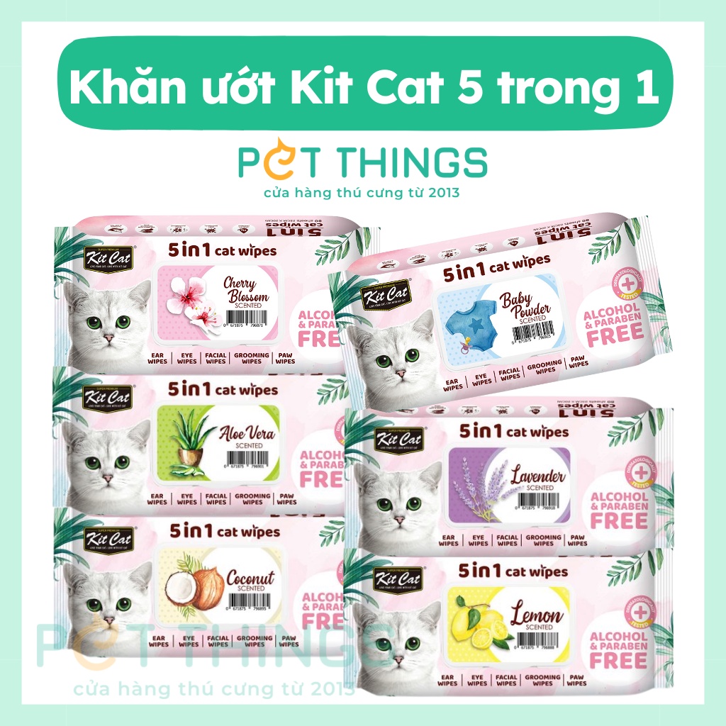 Khăn ướt Kit Cat 5 trong 1 cho mèo, 80 miếng