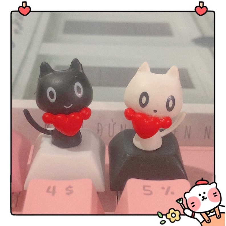 Keycap Mèo Luna - Artemis & Mèo trắng đen ôm trái tim 😻