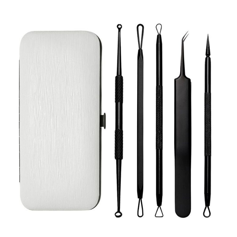 [Hàng mới về] Set dụng cụ nặn mụn hai đầu bằng thép không gỉ kèm hộp đựng màu đen chăm sóc da cho nữ