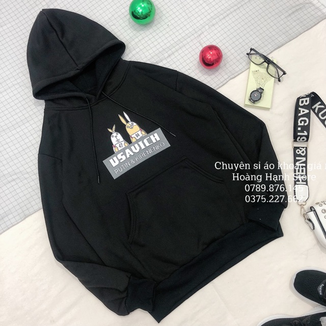 Áo khoát hoodie nam nữ 2 con thỏ nỉ ngoại chui form rộng có ảnh thật