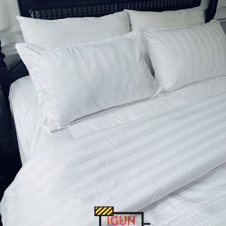 Bộ Chăn Ga Gối Cotton Khách Sạn Nhà Nghỉ Homestay Trắng Kẻ Sọc 3cm