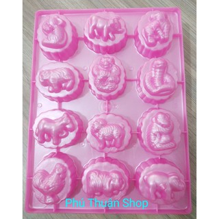 Khuôn Rau Câu, Đổ Socola, Hấp Bánh Bò Hình 12 Con Giáp -Loại 1 Vỉ - Hiệu Ngọc Lan