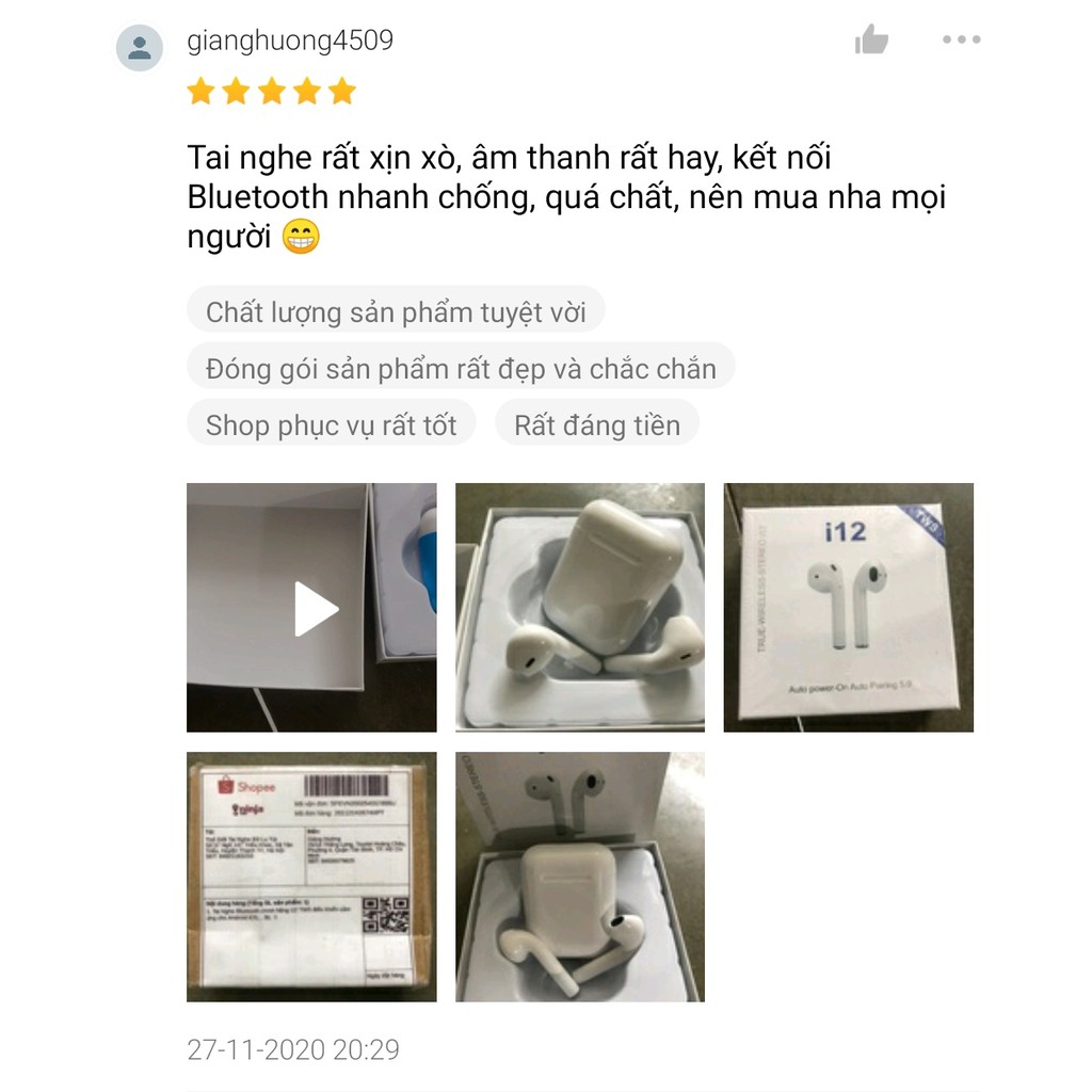Tai Nghe Bluetooth chính hãng i12 TWS điều khiển cảm ứng cho Android iOS | BigBuy360 - bigbuy360.vn