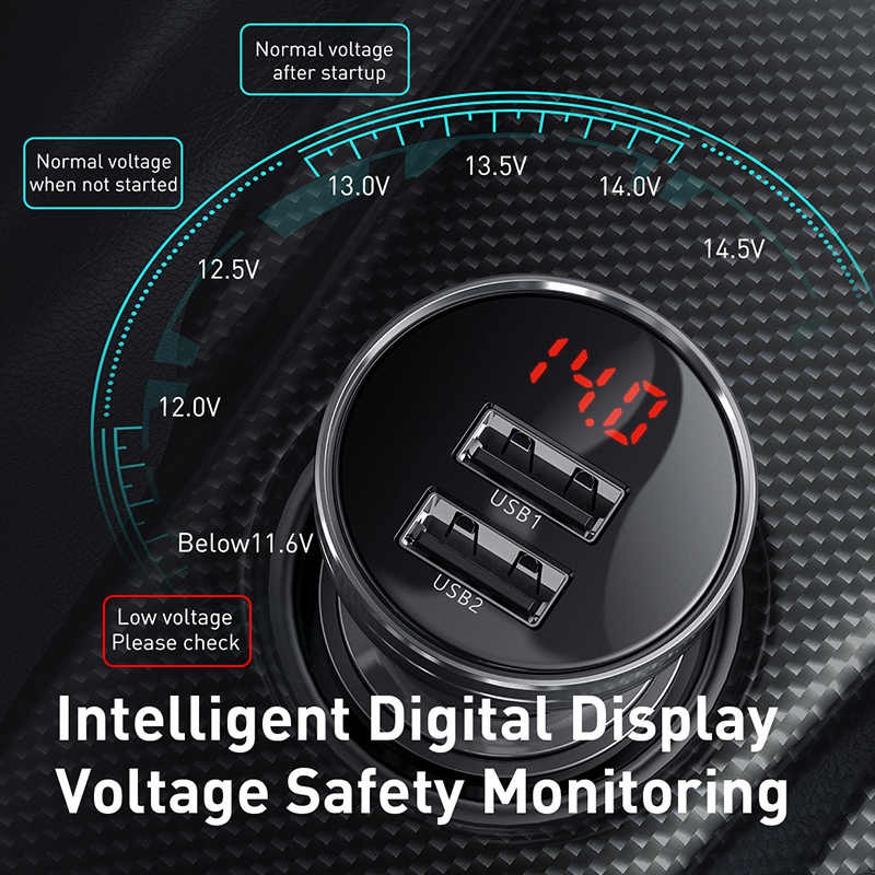 Tẩu củ sạc nhanh QC 3.0 24W 2 cổng USB hiệu Baseus Digital Display Gen 3 cho xe hơi / xe ô tô sạc (4.8A) - Chính Hãng