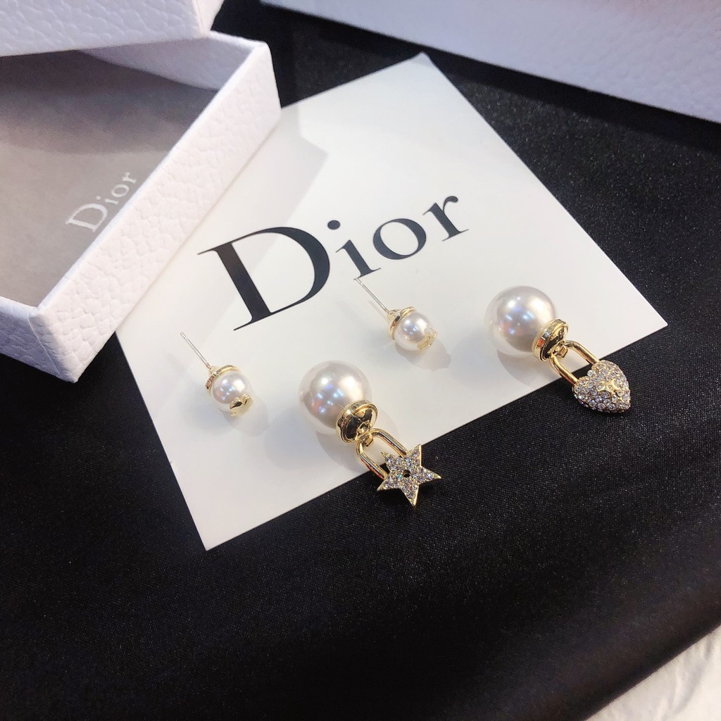 Dior Bông Tai Hình Ngôi Sao / Trái Tim Đính Đá / Ngọc Trai Thời Trang Cho Nữ