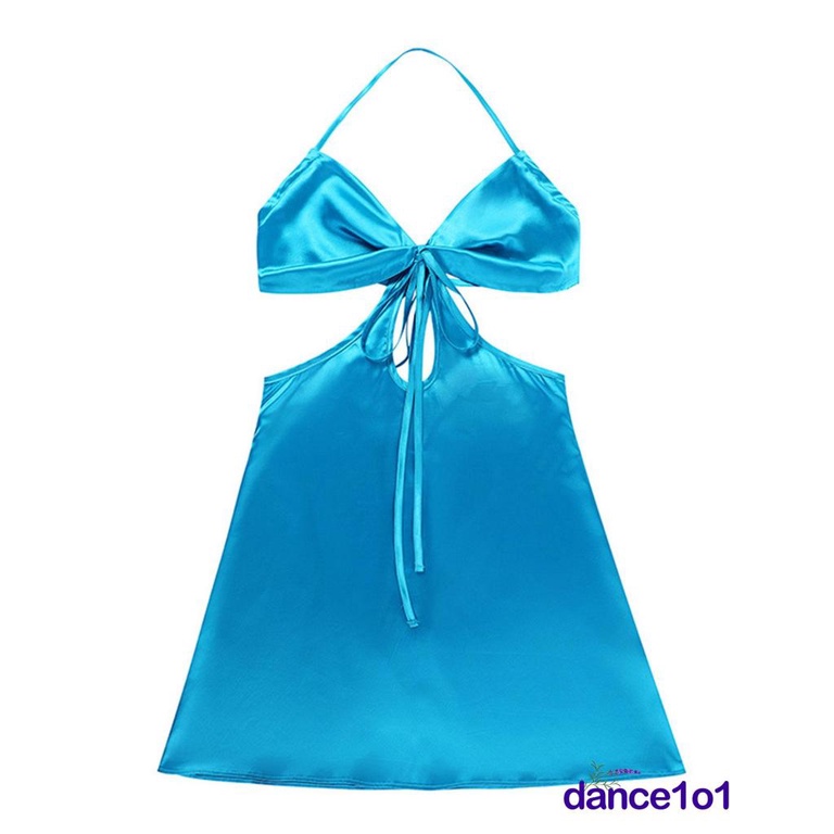 ☆Vg♠Đầm Chữ A Màu Trơn Hở Lưng Cổ Chữ V Thời Trang Cho Nữ