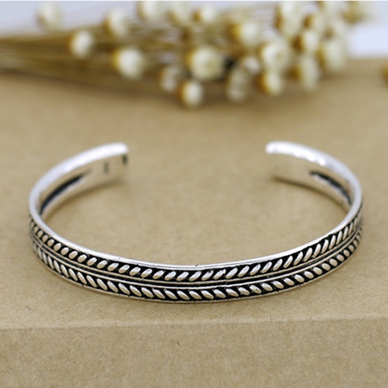 Vòng tay mạ bạc mặt hình lá phong cách vintage cho nữ