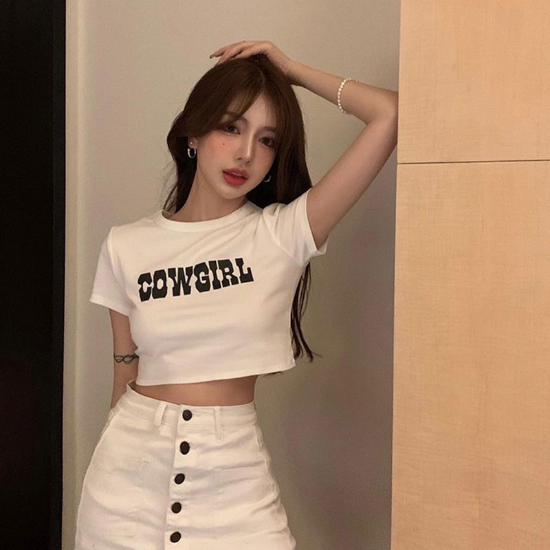 Áo thun XINLANYASHE lửng tay ngắn phong cách retro dành cho nữ