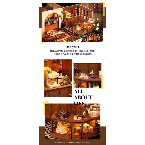 (Tặng mica,keo sữa,đèn)Mô hình đô chơi gỗ bé lắp ghép DIY doll house Nhà búp bê Momo Tea LV001