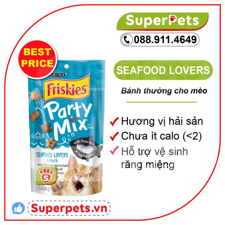 Purina Friskies Party Mix Vị Hải Sản - Bánh Thưởng Cho Mèo Trưởng Thành 60g/gói (USA)