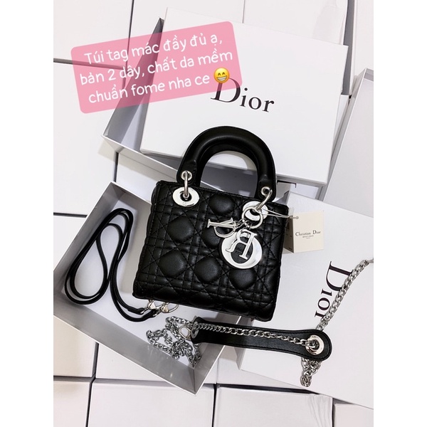 Túi Diiorrr vân 3  da trơn size 14cm - 17cm - 20cm mềm có quai cầm bản 2 dây full hộp video ảnh thật 6621#