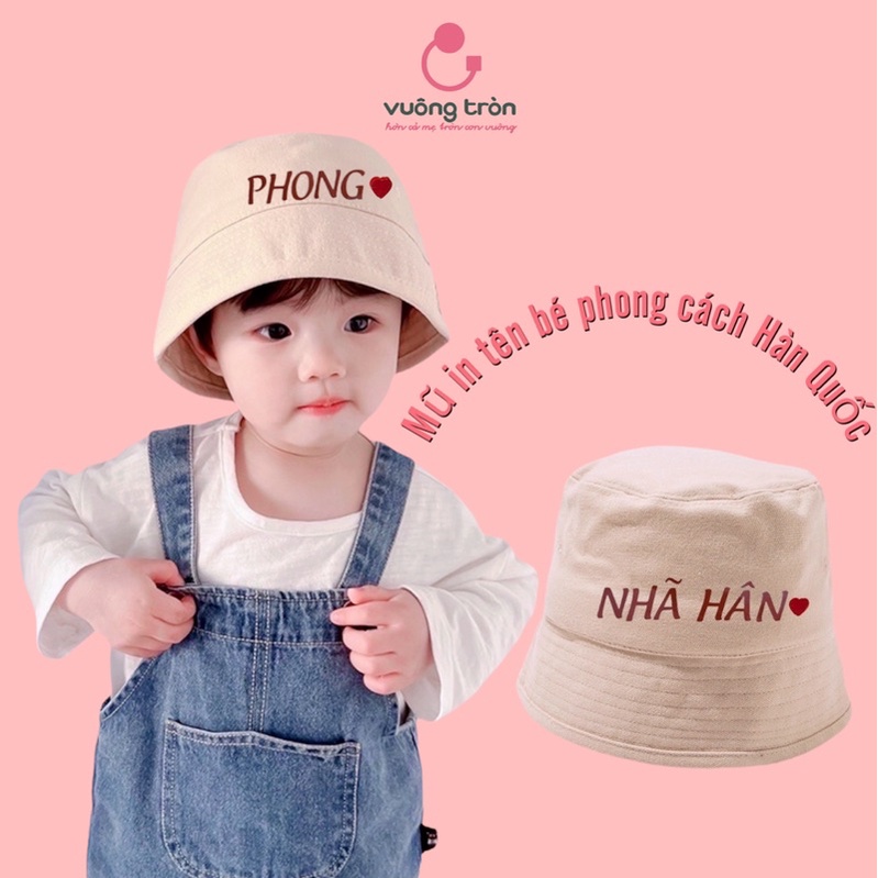 Mũ in tên bé phong cách Hàn quốc cao cấp Vuông tròn