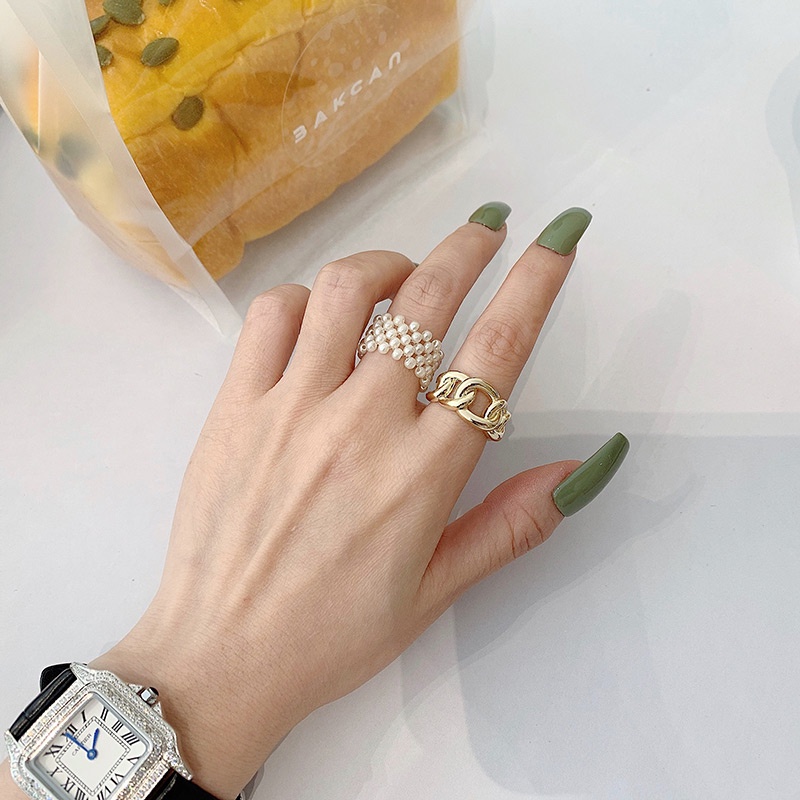 Nhẫn kiểu dáng dây xích dày dặn phong cách retro Âu Mỹ thời trang sáng tạo