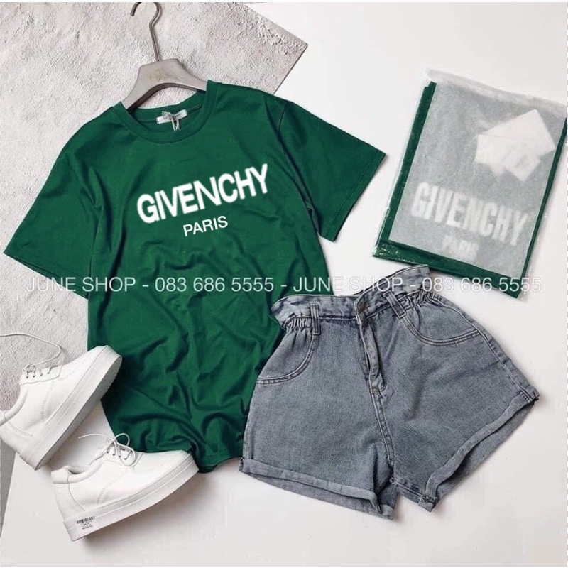 Áo thun xanh két cotton ngắn tay áo phông basic xanh lá cây in chữ trắng