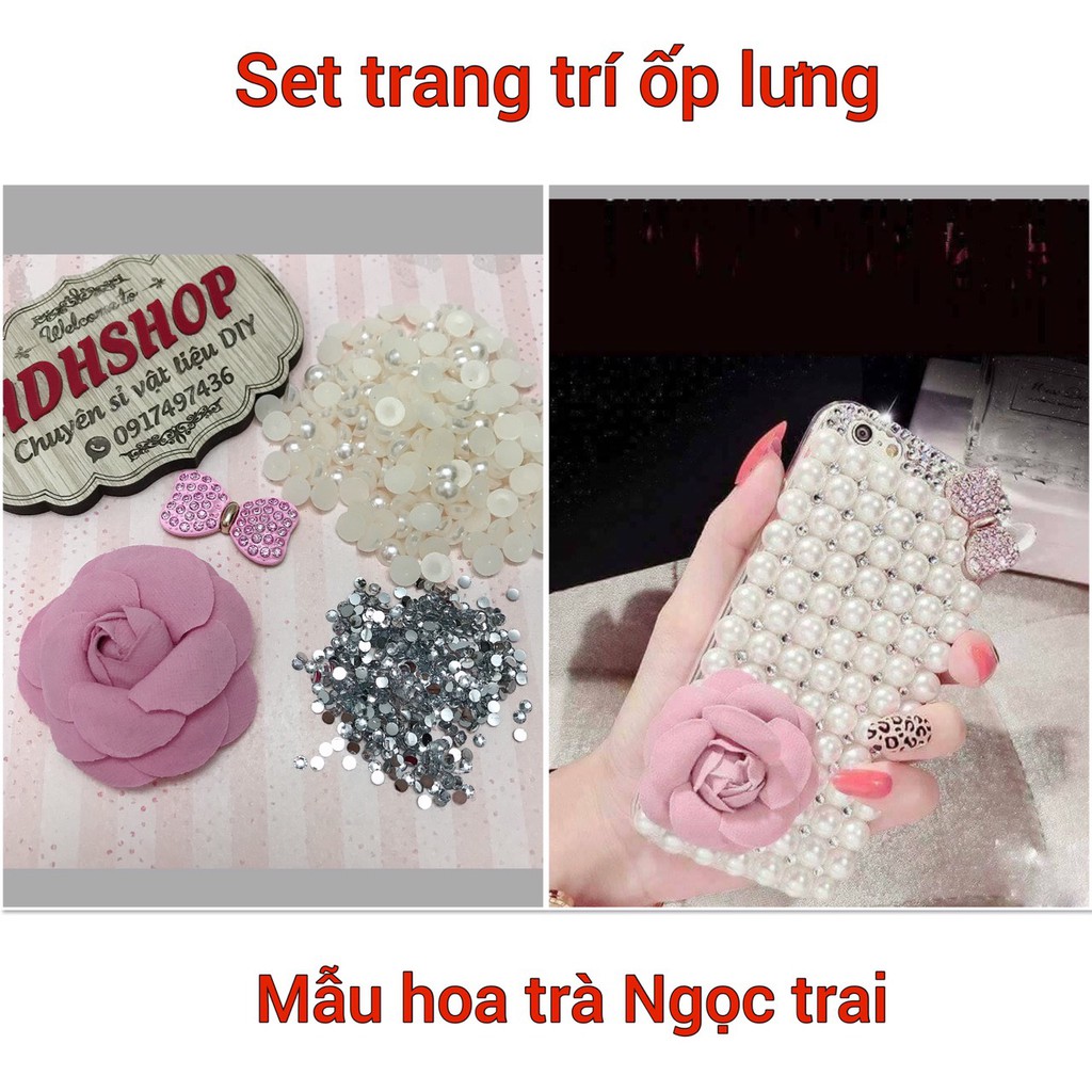 Set Trang Trí Ốp Điện Thoại Mẫu Hoa Trà Ngọc Trai