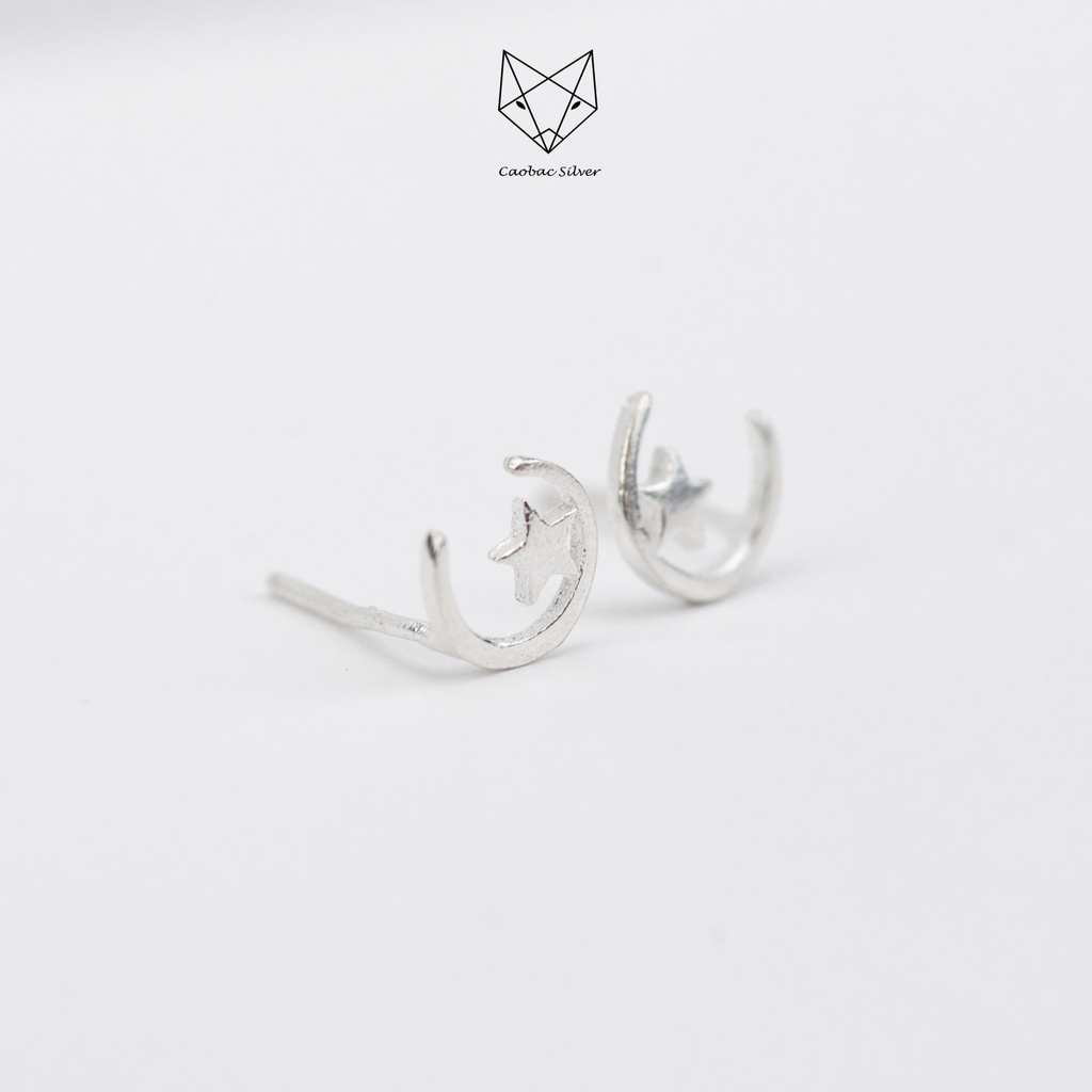 Khuyên Bạc Ta Cao Cấp CaoBac Silver Vầng Trăng Khuyết Dễ Thương Làm Quà Tặng Cho Bạn Gái