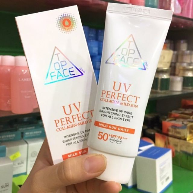 Kem chống nắng TOP FACE UV PERFECT Collagen - Mild Sun SPF+50/PA+++ Hàn Quốc 70ml | BigBuy360 - bigbuy360.vn