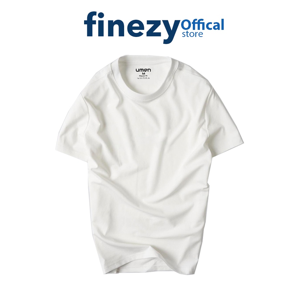 Áo thun basic nam Finezy màu trắng cổ tròn tay ngắn vải cotton co giãn, thoáng mát