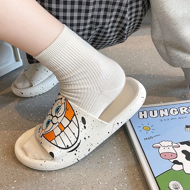 Dép bánh mì đế cao họa tiết hình bọt biển siêu cute - Chất liệu cao su trống trơn siêu rẻ đi êm chân LBA22