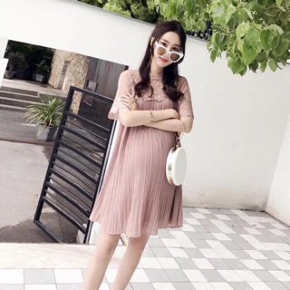 Đầm Bầu Ren Phối Voan Lụa Dập Ly Cao Cấp