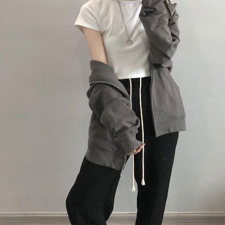 Áo Khoác Sweater Có Mũ Trùm Dáng Rộng Dây kéo Kiểu Hàn Quốc Thời Trang  Cho Nữ