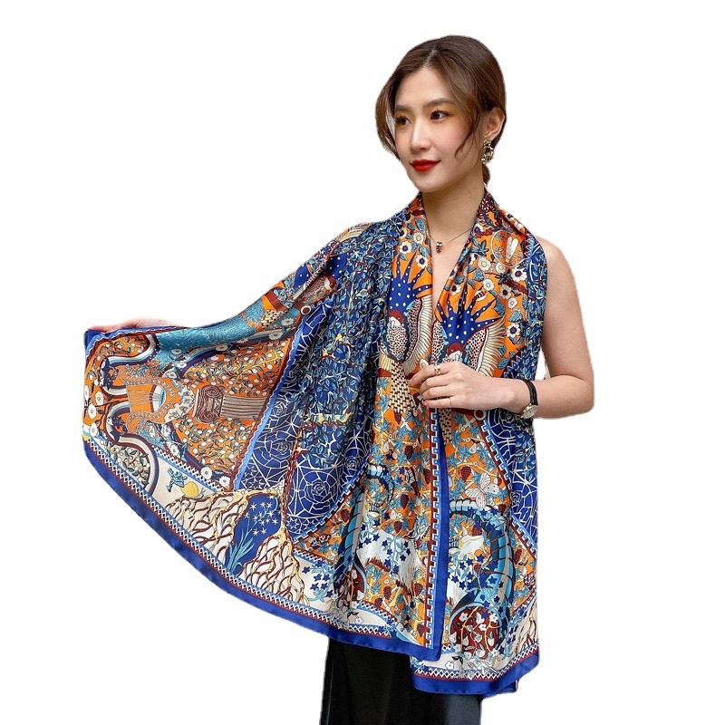 Khăn choàng cổ lụa cao cấp in hình cây size 90x180cm - Maben