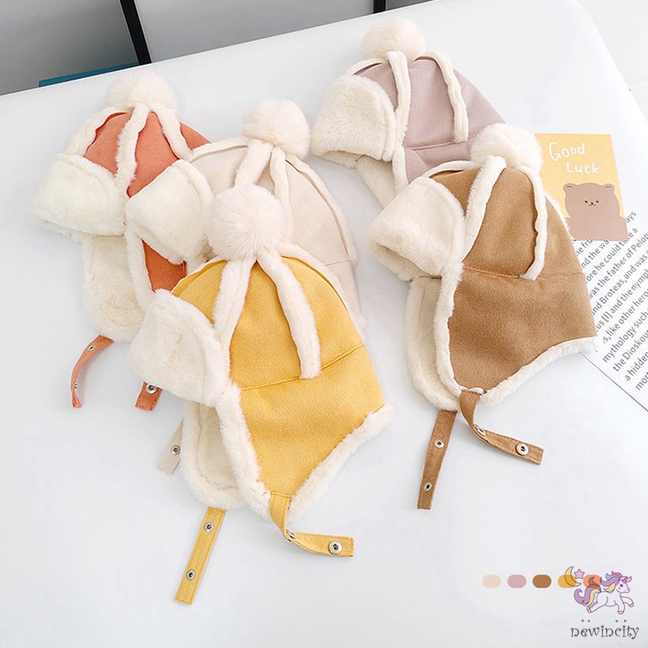 Mũ Phối Nhung Ấm Áp Đính Bóng Lông Đáng Yêu Thời Trang Mùa Đông Phong Cách Hàn Quốc Cho Trẻ Em