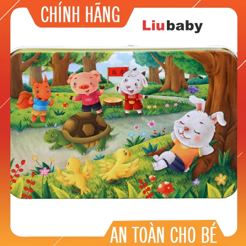 Đồ chơi ghép hình gỗ 60 mảnh hộp sắt cho bé, đồ chơi thông minh Liubaby