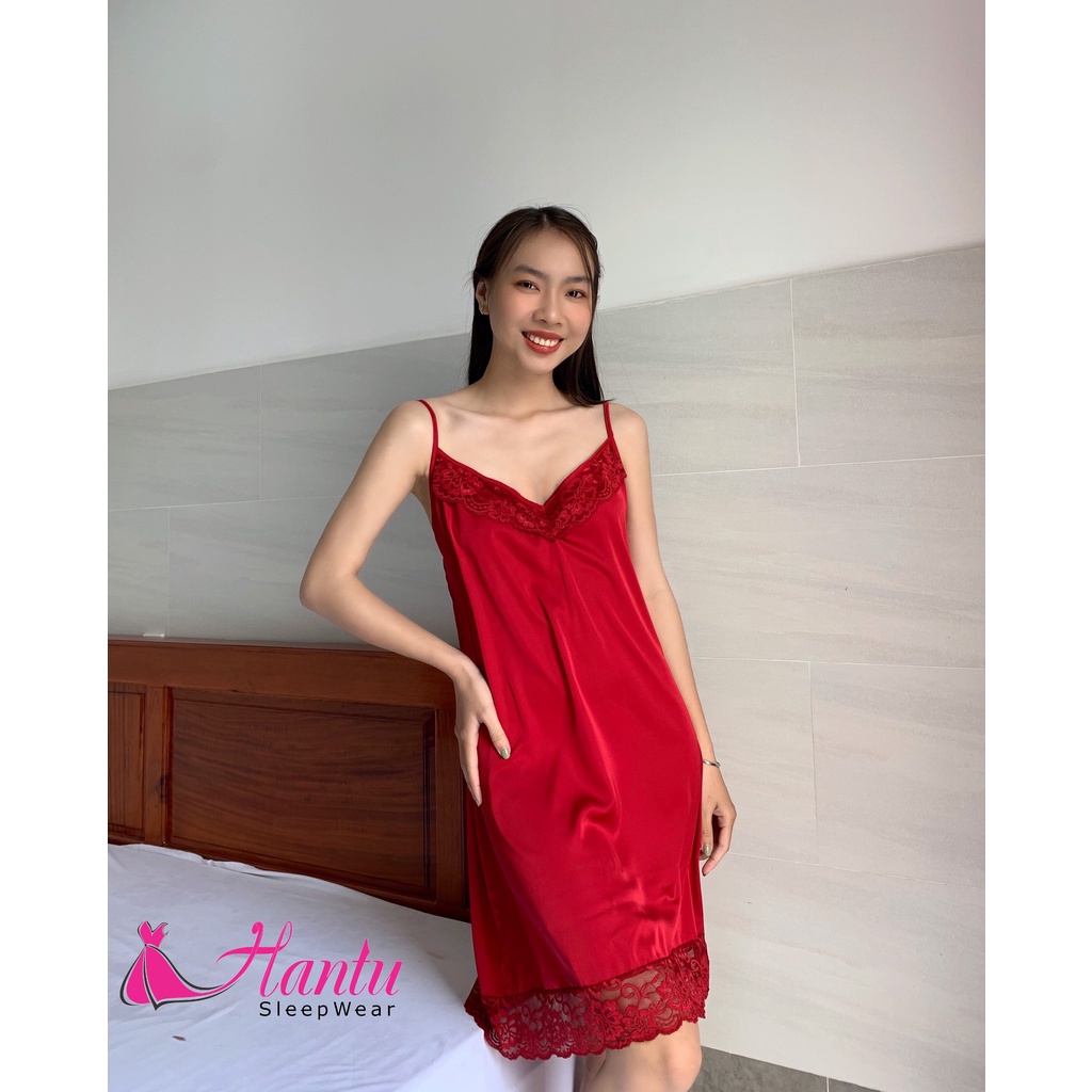 Hantu Sleepwear- Set áo choàng ngủ lụa kèm váy 2 dây mặc nhà,chụp hình cô dâu xinh xắn