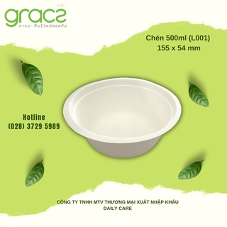 50 Chén giấy bã mía Thái Lan 500ml - thương hiệu Gracz (màu trắng)