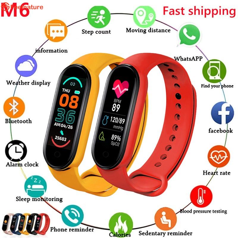 ⭐100% Nguyên Bản⭐Xiaomi M6 Màu Sắc Màn Hình Vòng Tay Thông Minh Thể Thao Pedometer Bluetooth Nhắc Nhở Nhịp Tim Huyết Áp Tập Thể Hình Đồng Hồ