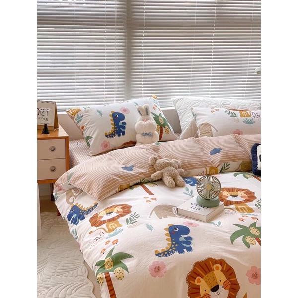 Bộ Chăn Ga Gối ❤️ Cotton living 100% cao cấp đủ size đệm ga giường họa tiết đáng yêu cho bé phong cách Hàn Quốc